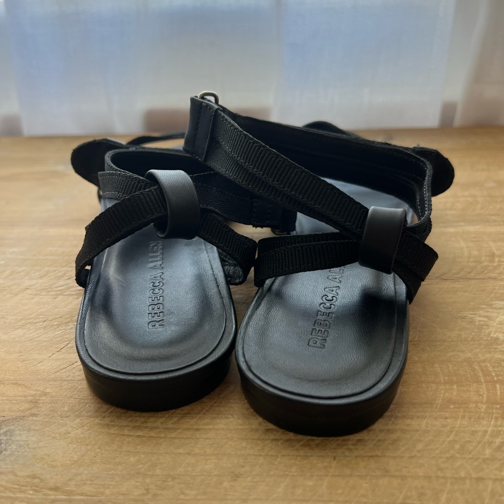 Rebecca Allen Citrine Black The Flat Two Strap Sandals Size 6 New - Picture 4 of 8